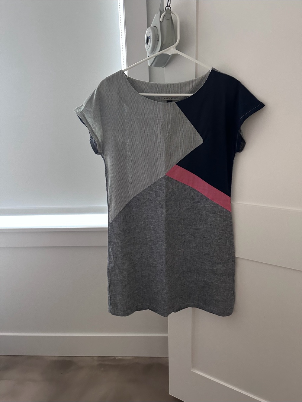 Colorblock Midi Dress in Gray, Navy & Pink